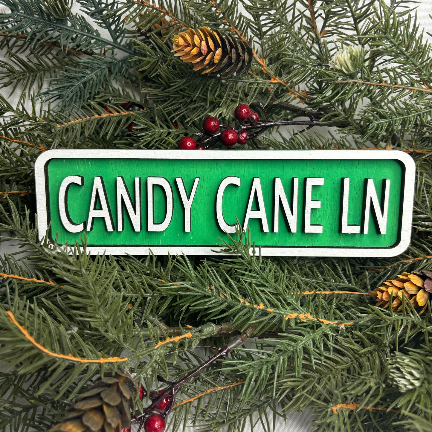 Green Candy Cane Mini Wood Sign