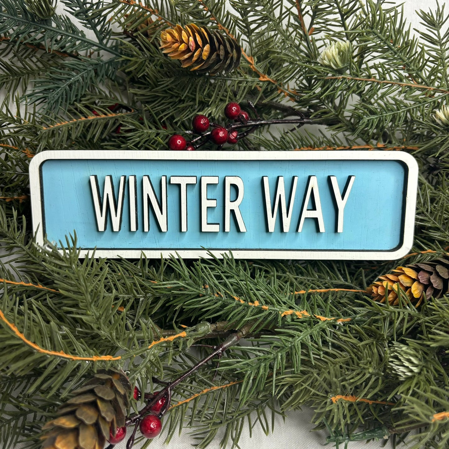 Blue Winter Way Mini Wood Sign