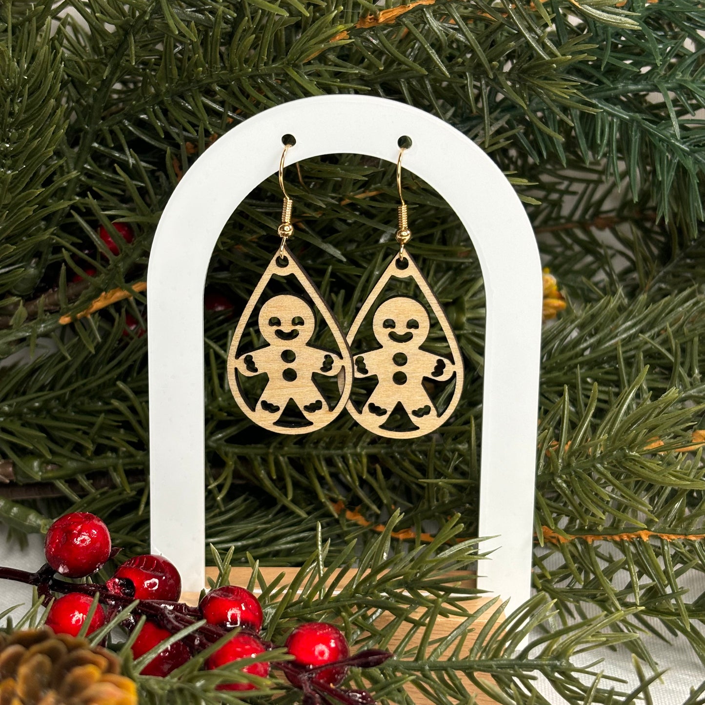 Gingerbread Wood Loop Earrings