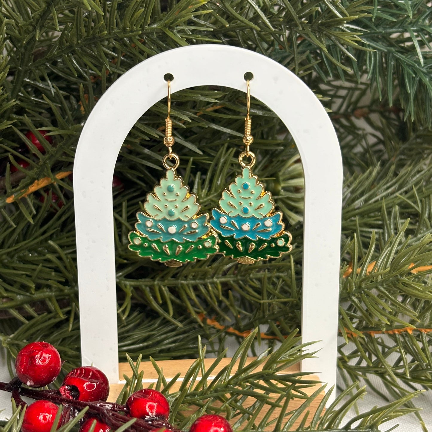 Green Christmas Tree Earrings