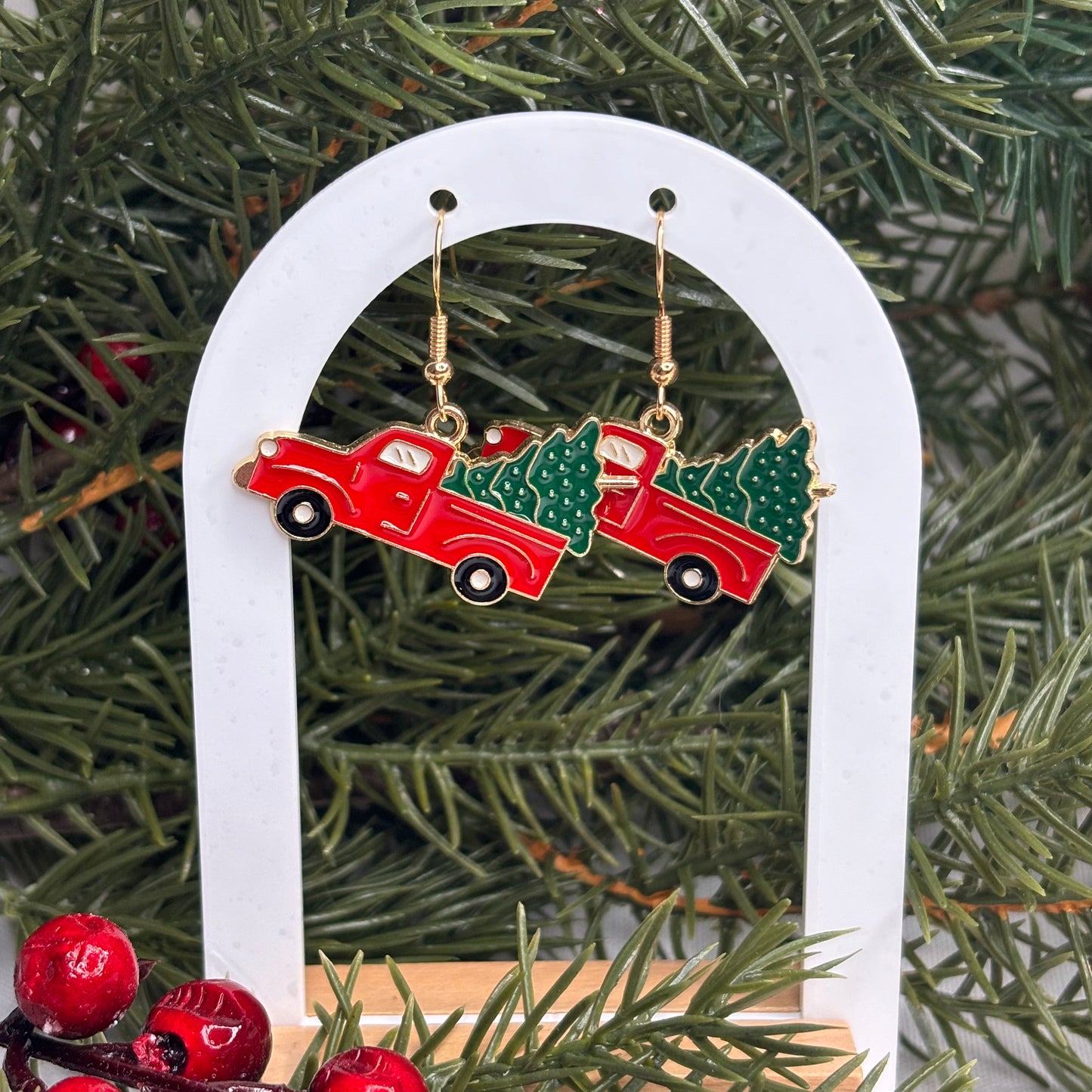 Red Christmas Truck Earrings
