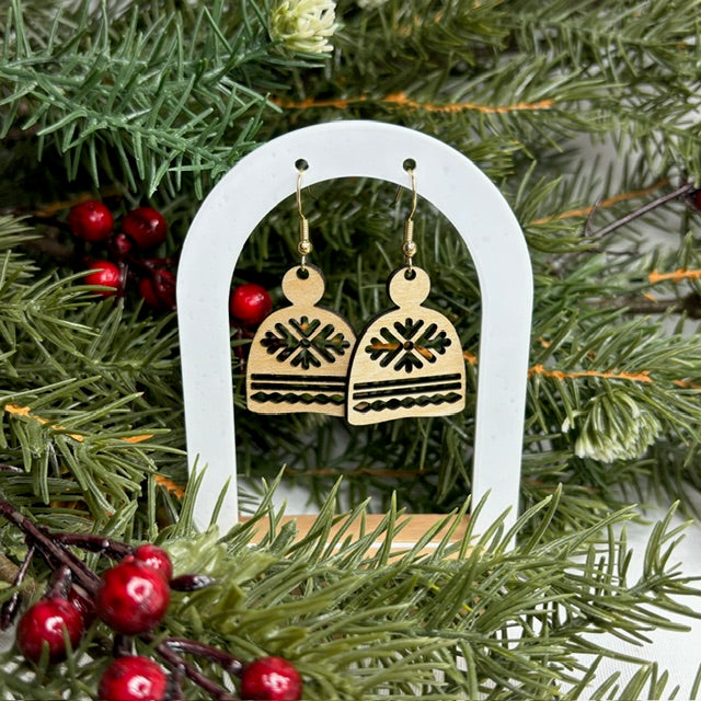 Winter Hat Wood Earrings