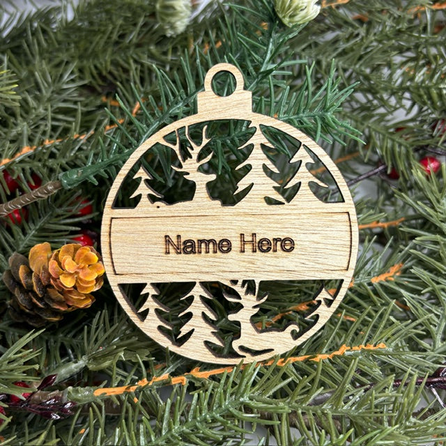 Custom Name Deer and Tree Ornament