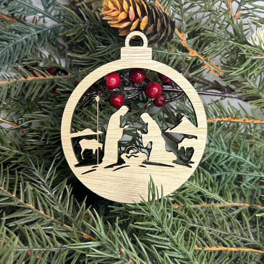 Round Nativity Tree Ornament