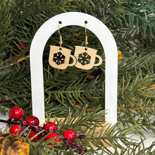 Snowflake Hot Cocoa Wood Earrings