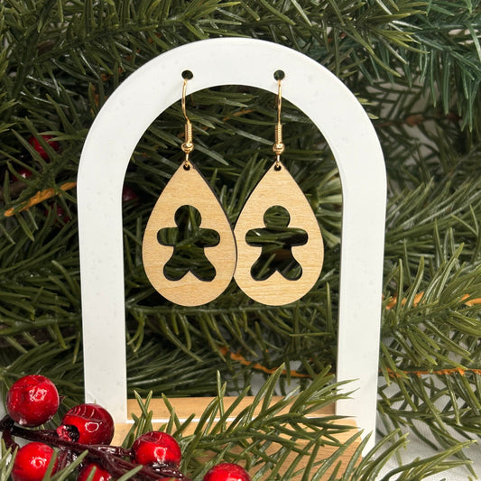 Gingerbread Silhouette Wood Drop Earrings