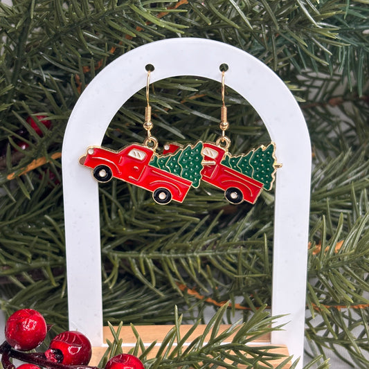 Red Christmas Truck Earrings