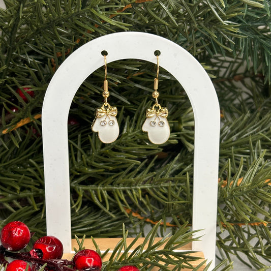 White Bow Mitten Earrings