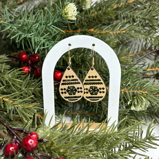 Sweater Pattern Wood Earrings