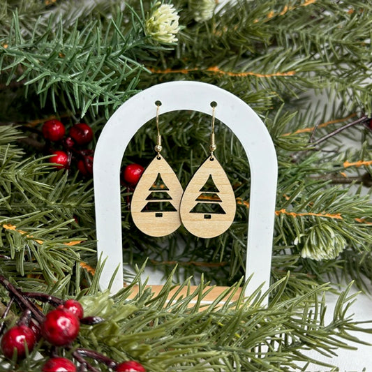 Cutout Wood Tree Earrings