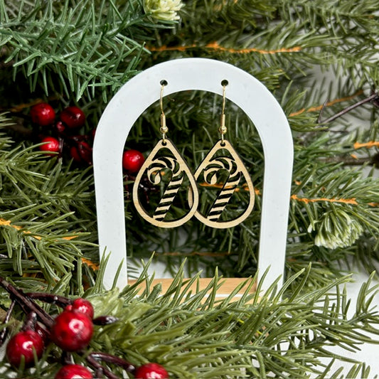 Candy Cane Wood Earrings